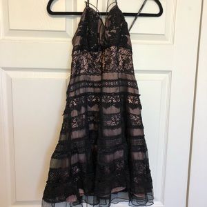 Bebe Lace and Leather Halter dress